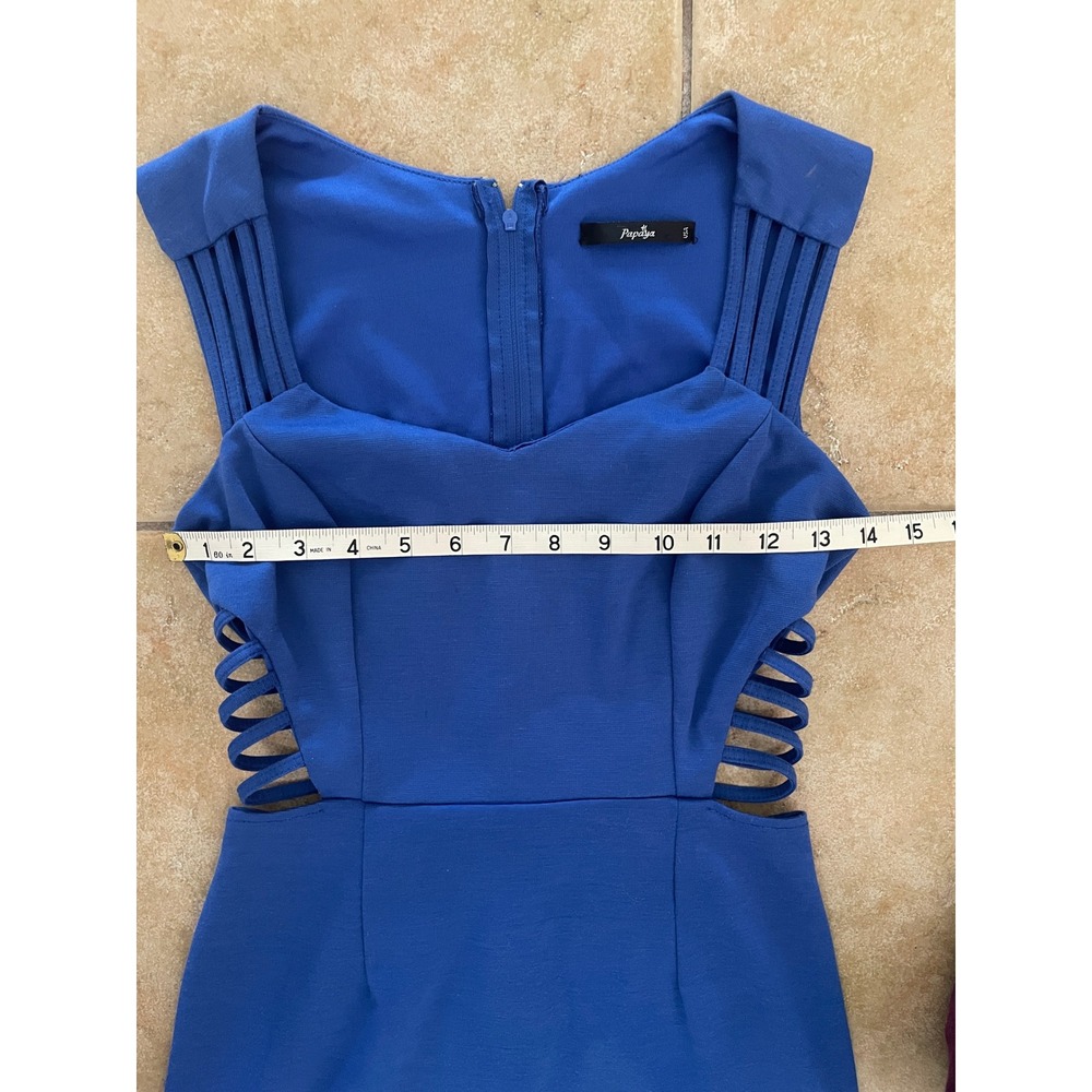 Papaya Royal Blue Mini Dress Side Cutout Strappy Sleeveless Size Medium - Picture 8 of 9